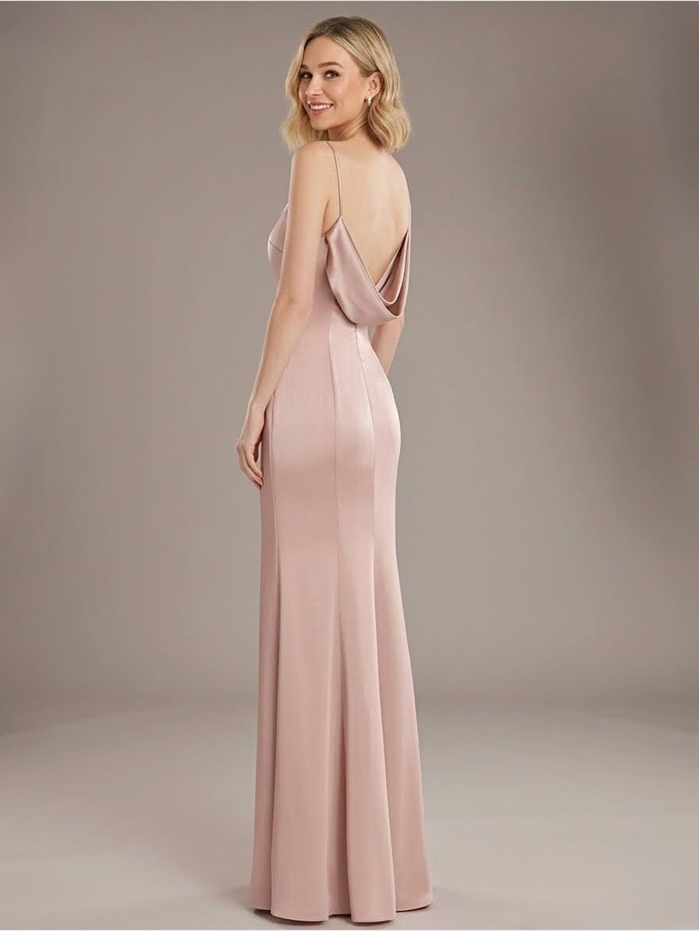 After Six by Dessy NWT Cowl Back Long Maxi Dress Gown, Toasted Sugar, Size 2